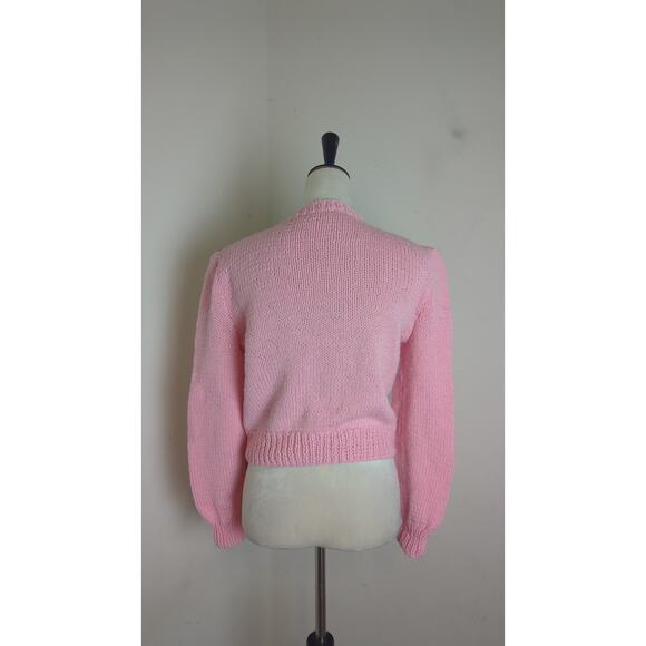 Vintage Cropped Hand Knit Sweater Balloon Sleeves Floral Design Women's Small - Picture 5 of 8